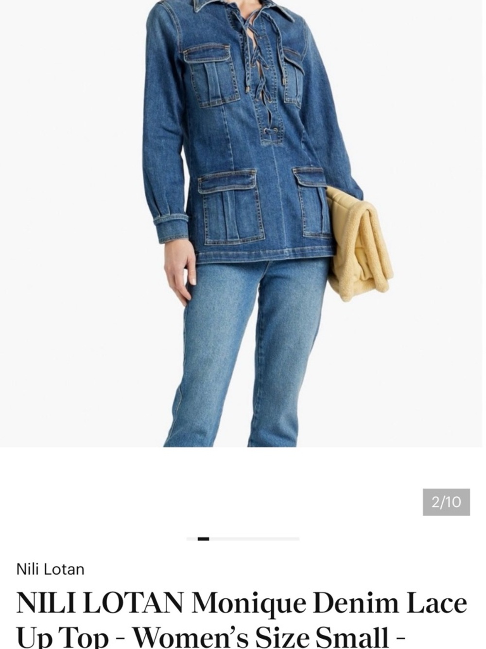Nili Lotan Monique denim lace up top - Picture 2 of 4